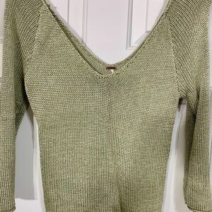 Free People Olive V-Neck Sweater